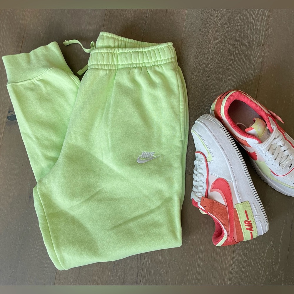 Nike sportswear lime green fleece pants- large, like new